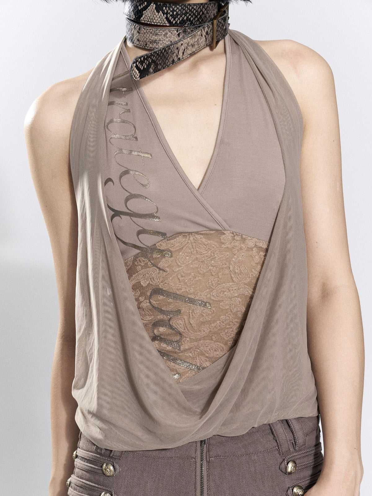 Flowers birds Market Slim Fit Silver Stamped Print Embroidered V-neck Women&