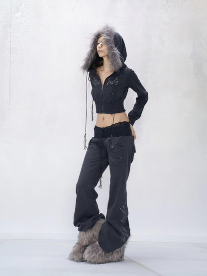 Flowers birds Market Soft Cotton 100% Printed Flare Sexy Natural Waist Womens Blue Purple Sweatpants