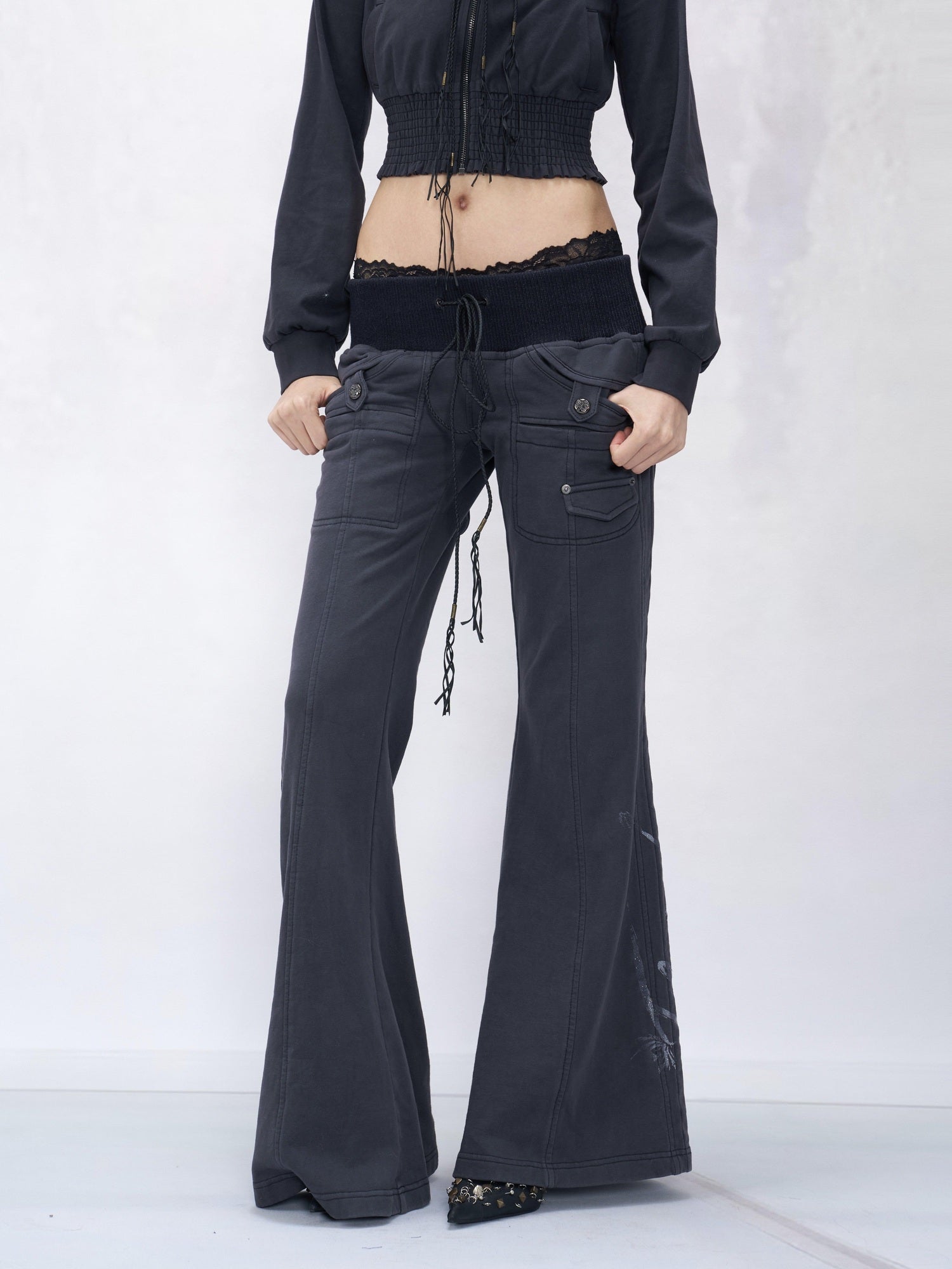Flowers birds Market Soft Cotton 100% Printed Flare Sexy Natural Waist Womens Blue Purple Sweatpants
