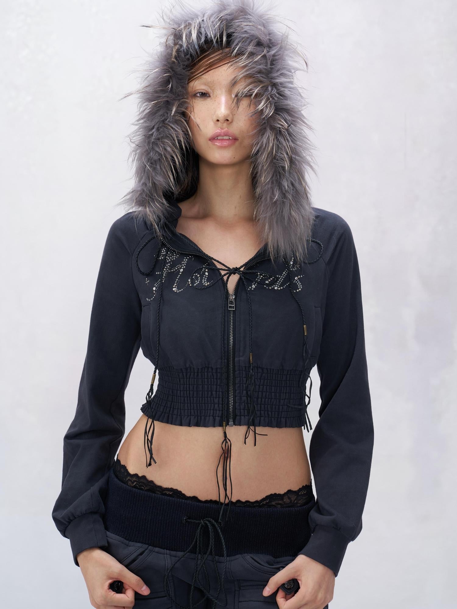 Flowers_birds_Market Soft Cotton Slim Zip Front Crop Hooded Street Women Solid Blue Purple Hoodies