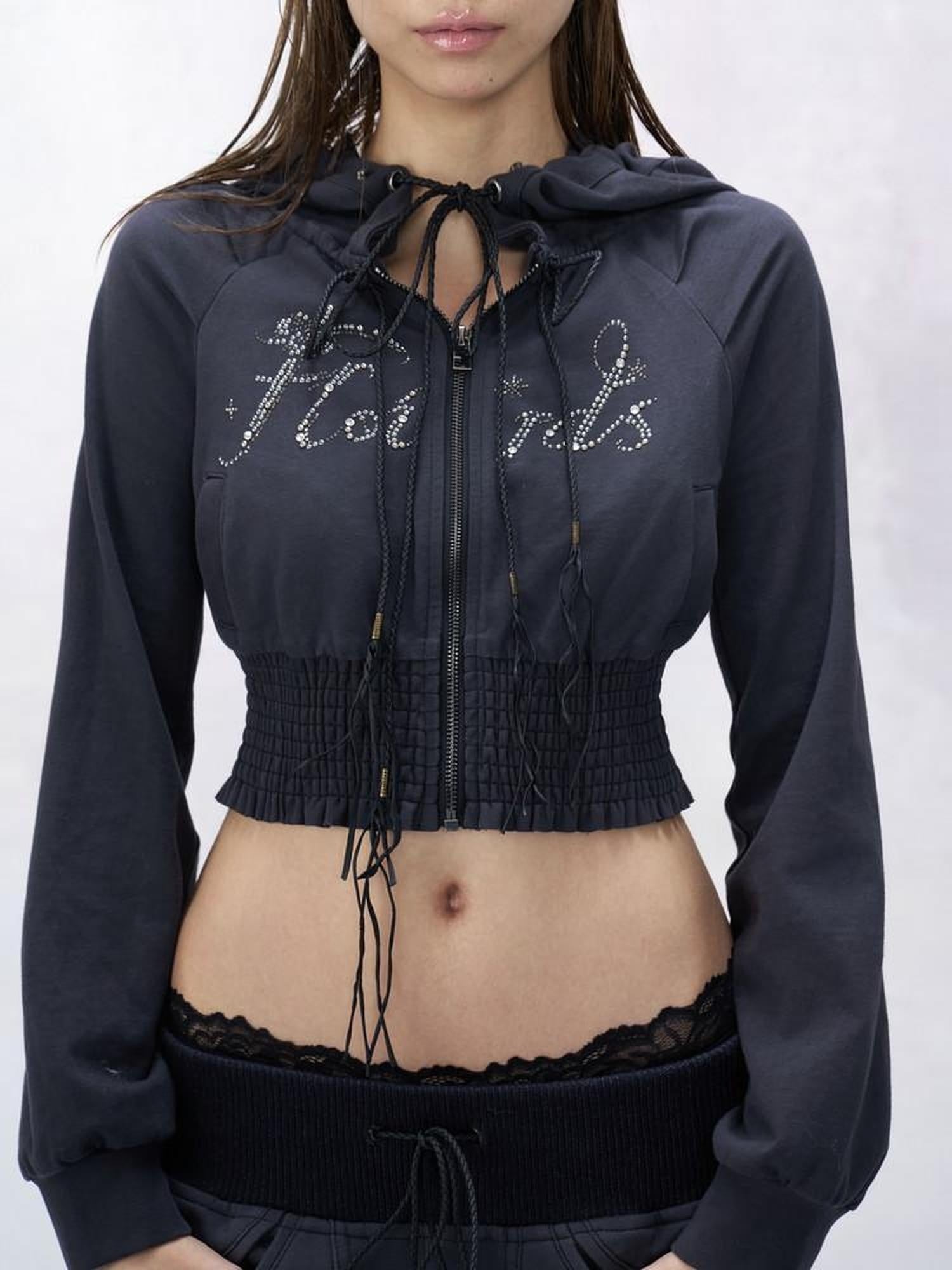 Flowers_birds_Market Soft Cotton Slim Zip Front Crop Hooded Street Women Solid Blue Purple Hoodies