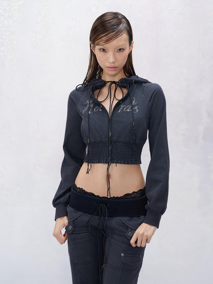 Flowers_birds_Market Soft Cotton Slim Zip Front Crop Hooded Street Women Solid Blue Purple Hoodies
