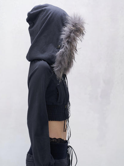 Flowers_birds_Market Soft Cotton Slim Zip Front Crop Hooded Street Women Solid Blue Purple Hoodies