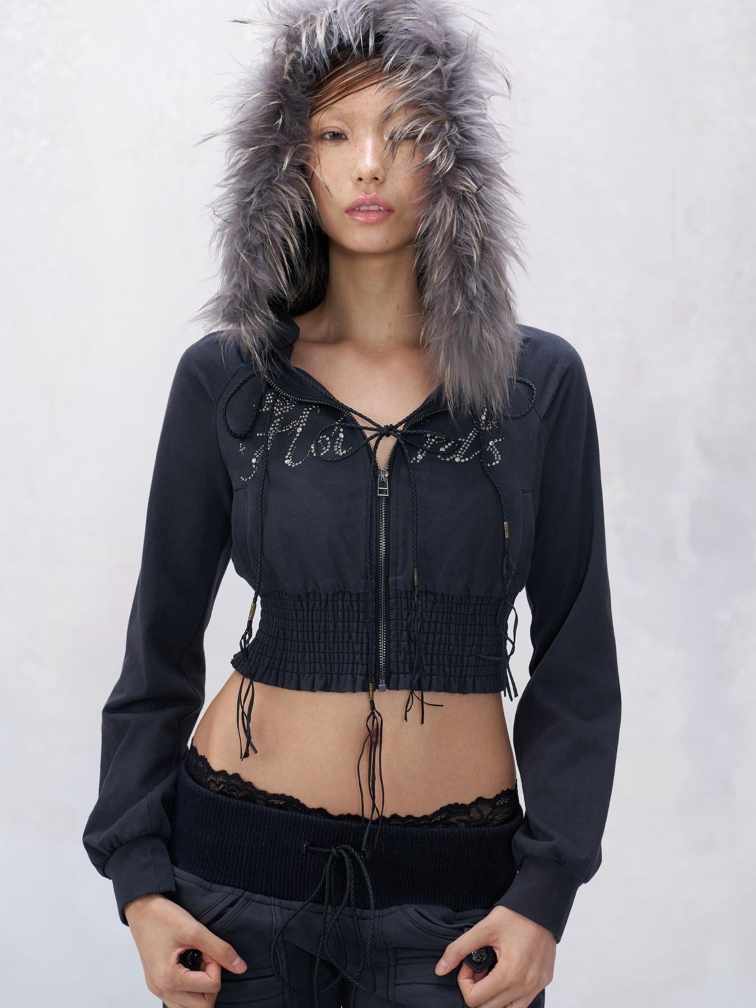 Flowers_birds_Market Soft Cotton Slim Zip Front Crop Hooded Street Women Solid Blue Purple Hoodies