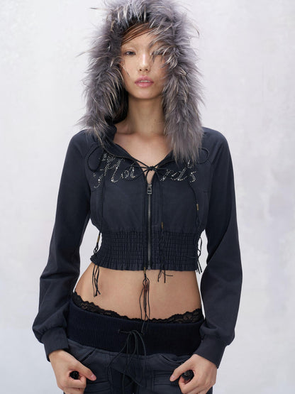 Flowers_birds_Market Soft Cotton Slim Zip Front Crop Hooded Street Women Solid Blue Purple Hoodies