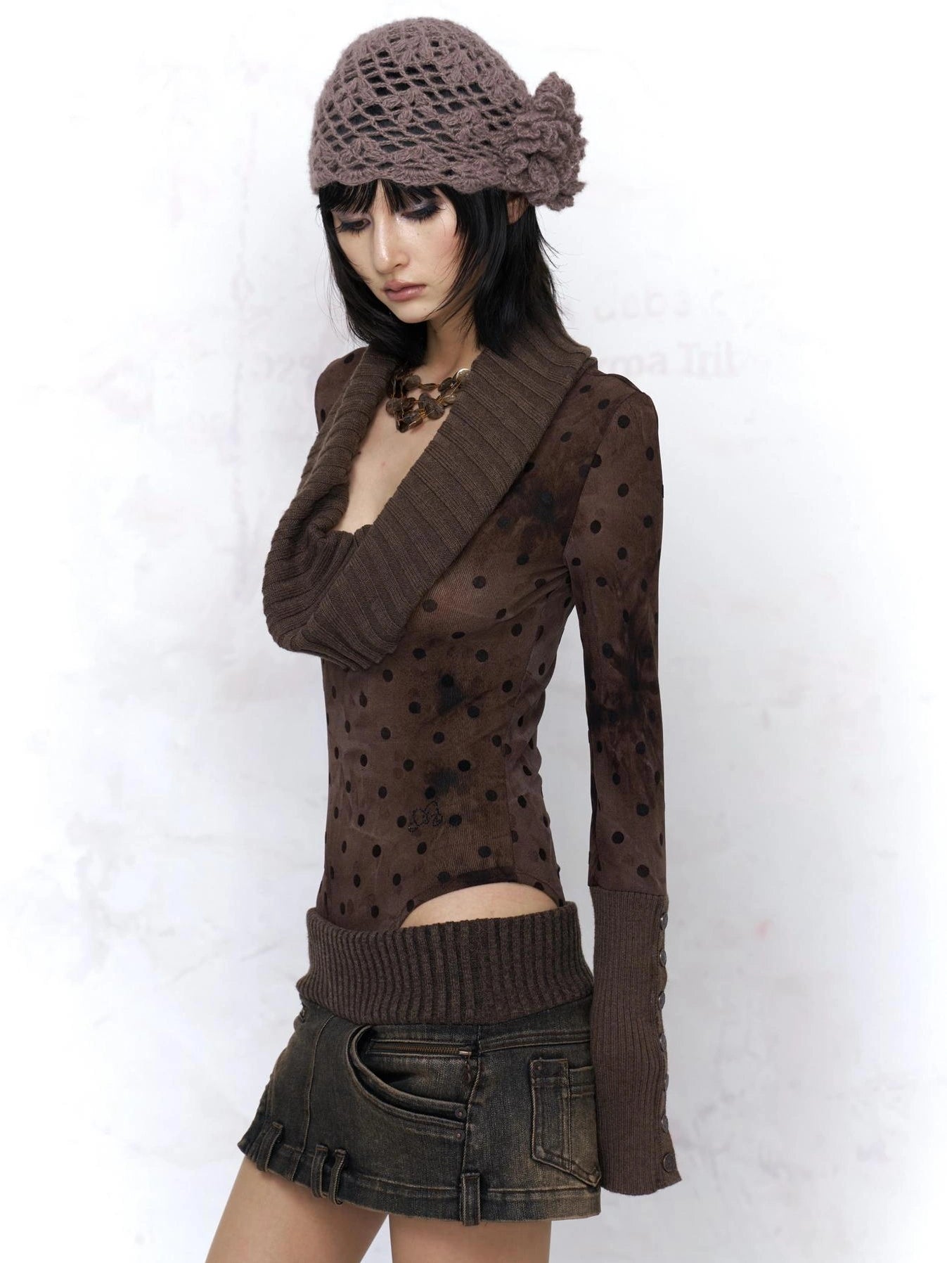 Flowers birds Market Soft Knit Original Design Straight Fit Coffee Brown Women Pullover Sweater