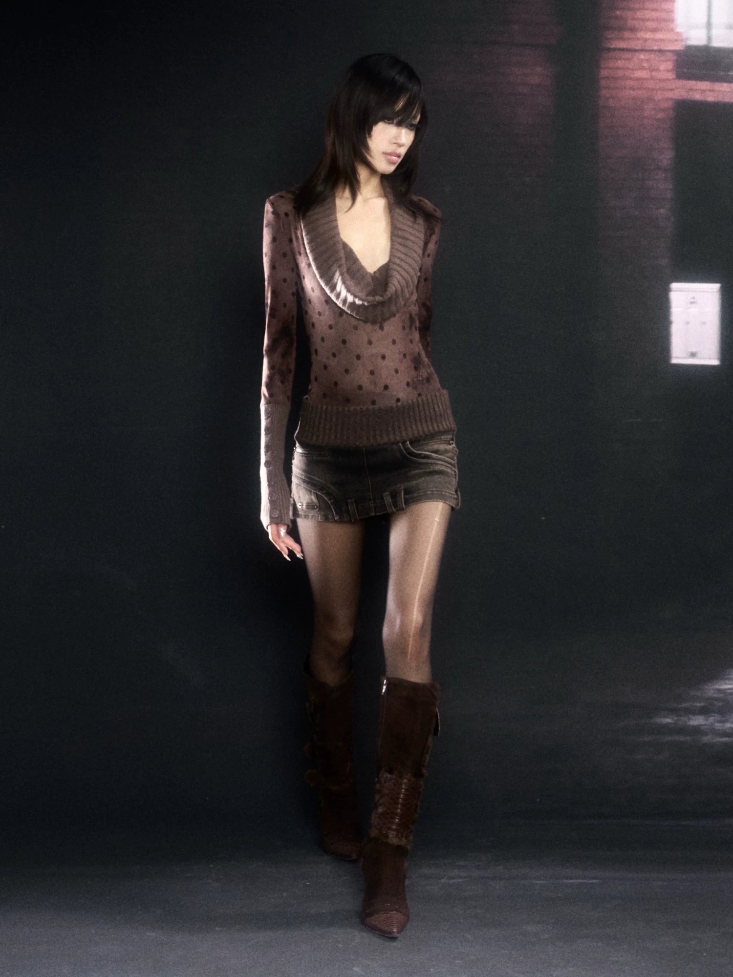 Flowers birds Market Soft Knit Original Design Straight Fit Coffee Brown Women Pullover Sweater