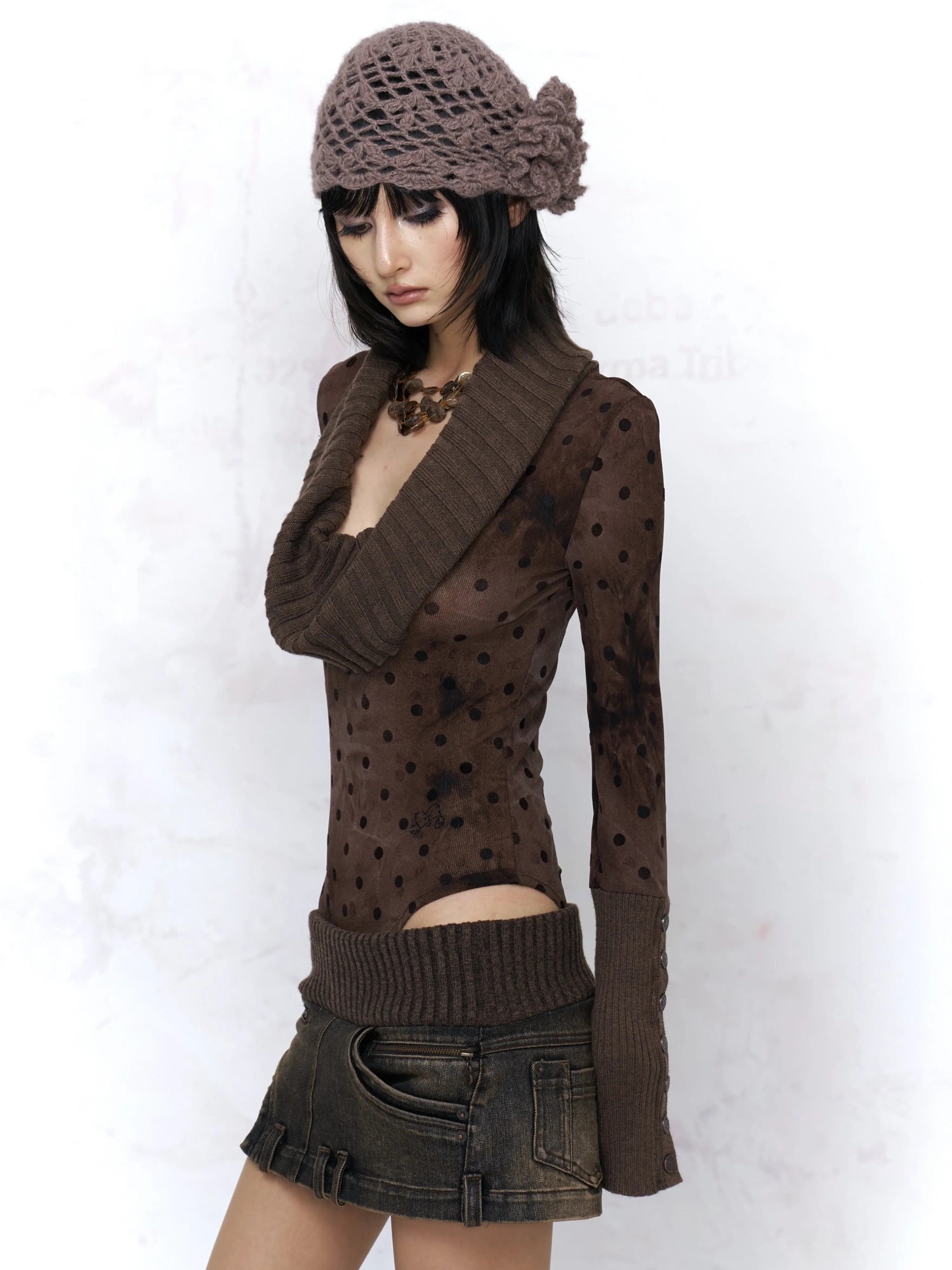 Flowers birds Market Soft Knit Original Design Straight Fit Coffee Brown Women Pullover Sweater