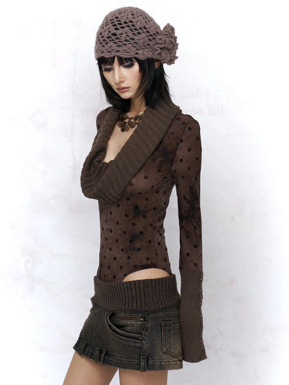 Flowers birds Market Soft Knit Original Design Straight Fit Coffee Brown Women Pullover Sweater
