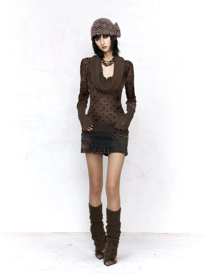 Flowers birds Market Soft Knit Original Design Straight Fit Coffee Brown Women Pullover Sweater