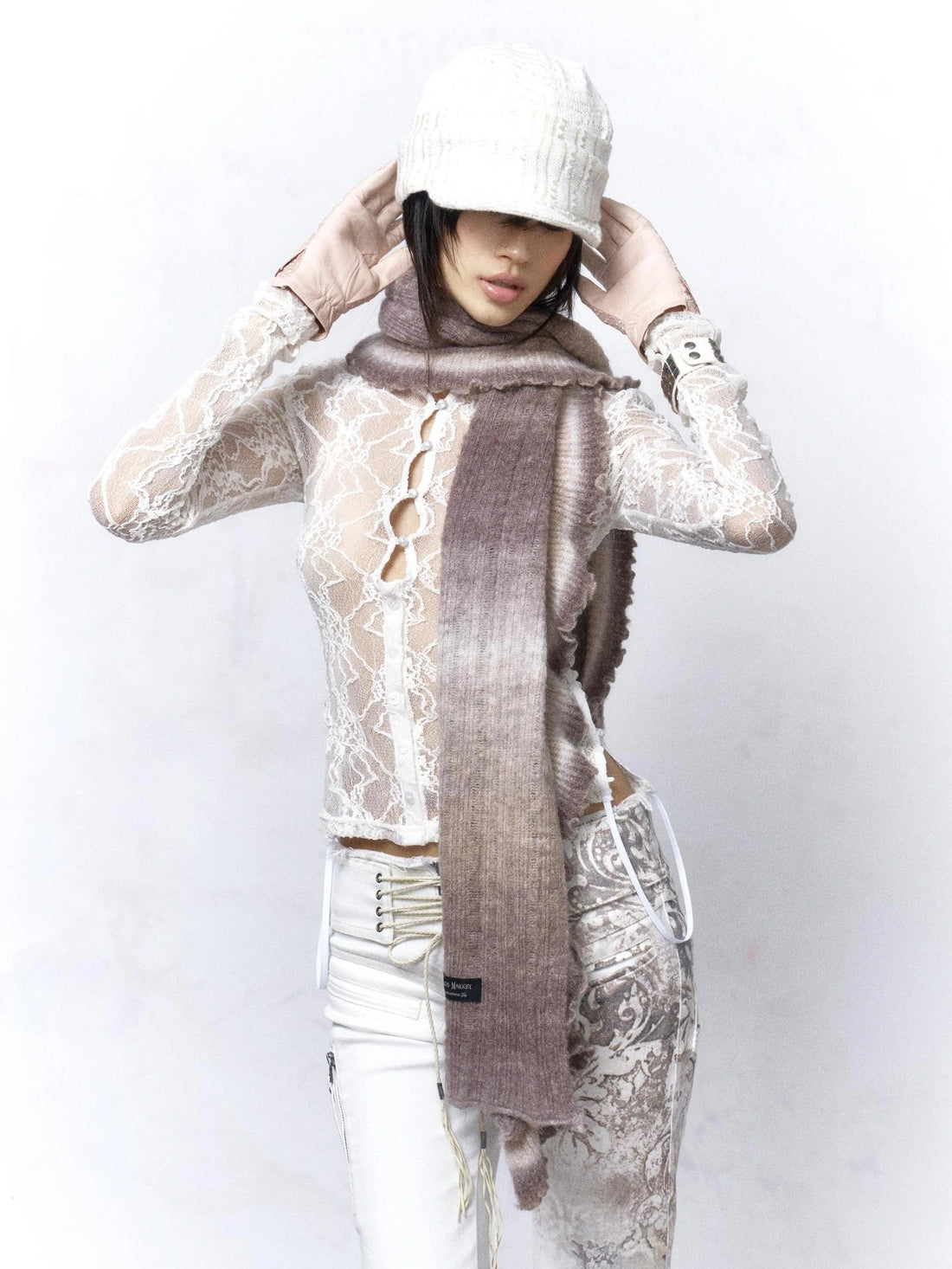 Flowers birds Market Soft Knitted Yarn Gradient Color Ethnic Rectangular For Women Accessory Scarf