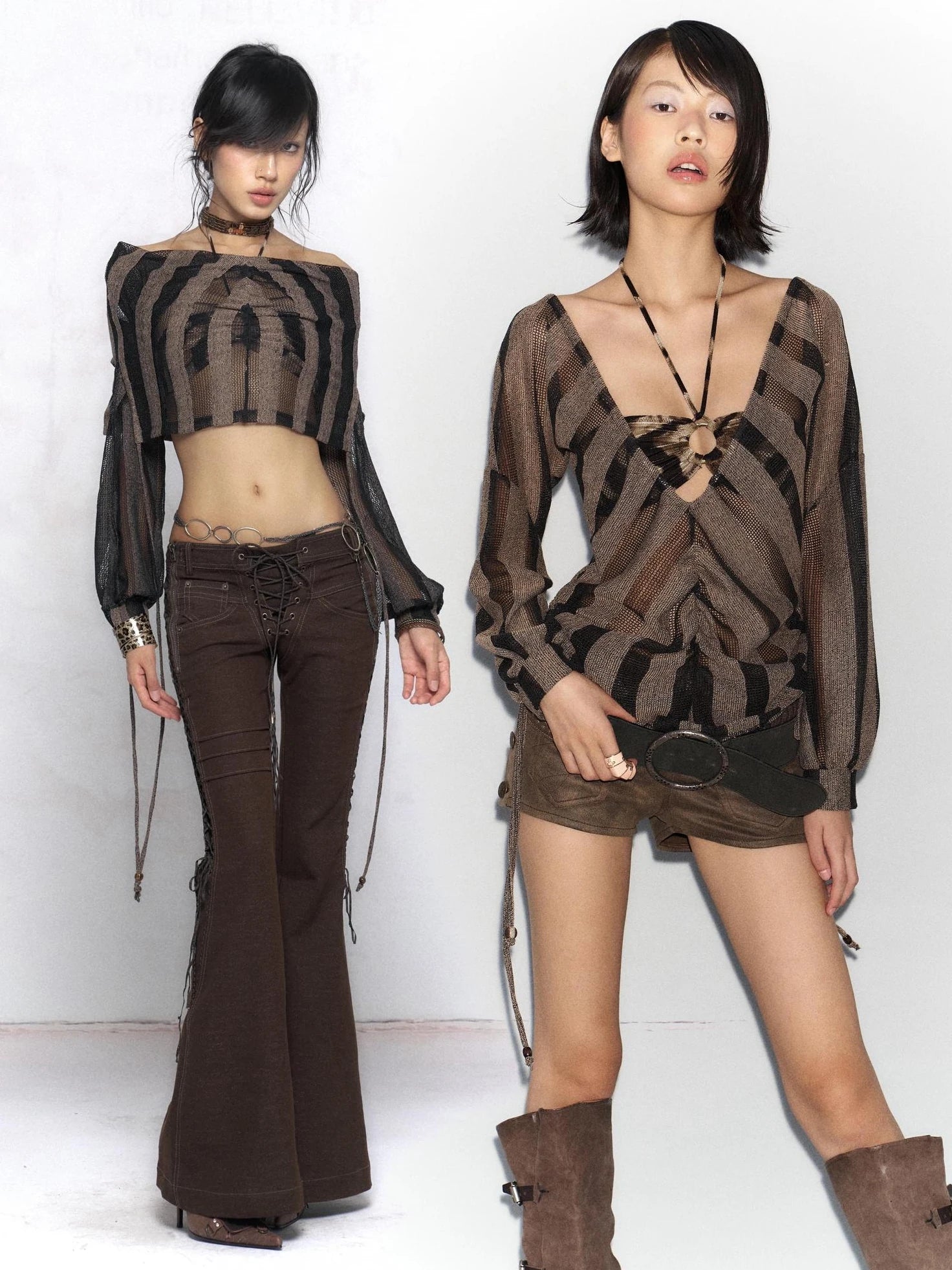 Flowers birds Market Soft Linen Blend Striped Asymmetric V Neck Loose Fit Women Long Sleeve Blouse