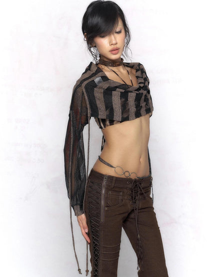 Flowers birds Market Soft Linen Blend Striped Asymmetric V Neck Loose Fit Women Long Sleeve Blouse