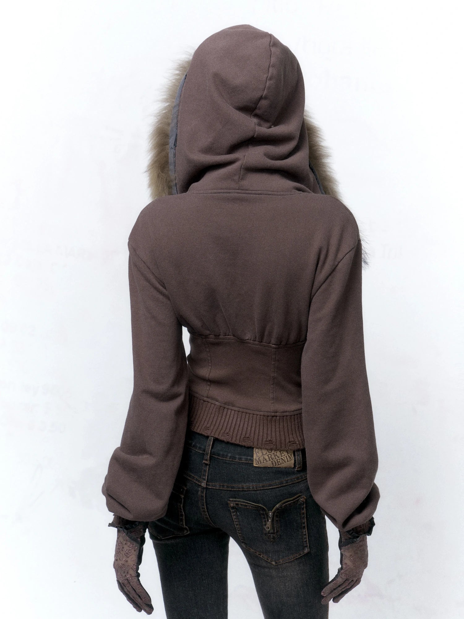 Flowers birds Market Solid Color Cotton Slim Fit Cropped Zip Up Hoodie For Women Hoodeis