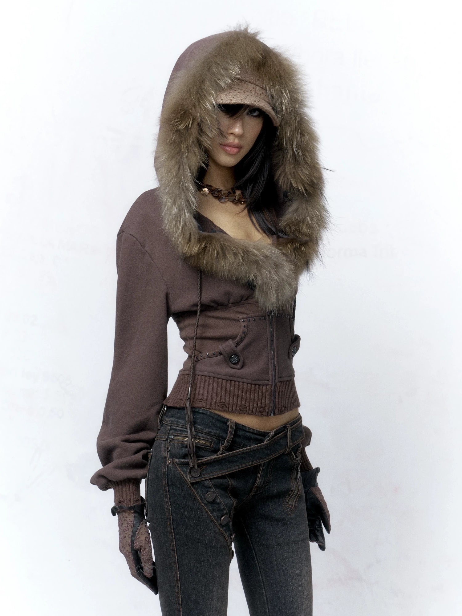 Flowers birds Market Solid Color Cotton Slim Fit Cropped Zip Up Hoodie For Women Hoodeis