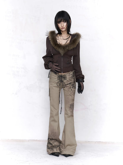 Flowers birds Market Solid Color Cotton Slim Fit Cropped Zip Up Hoodie For Women Hoodeis