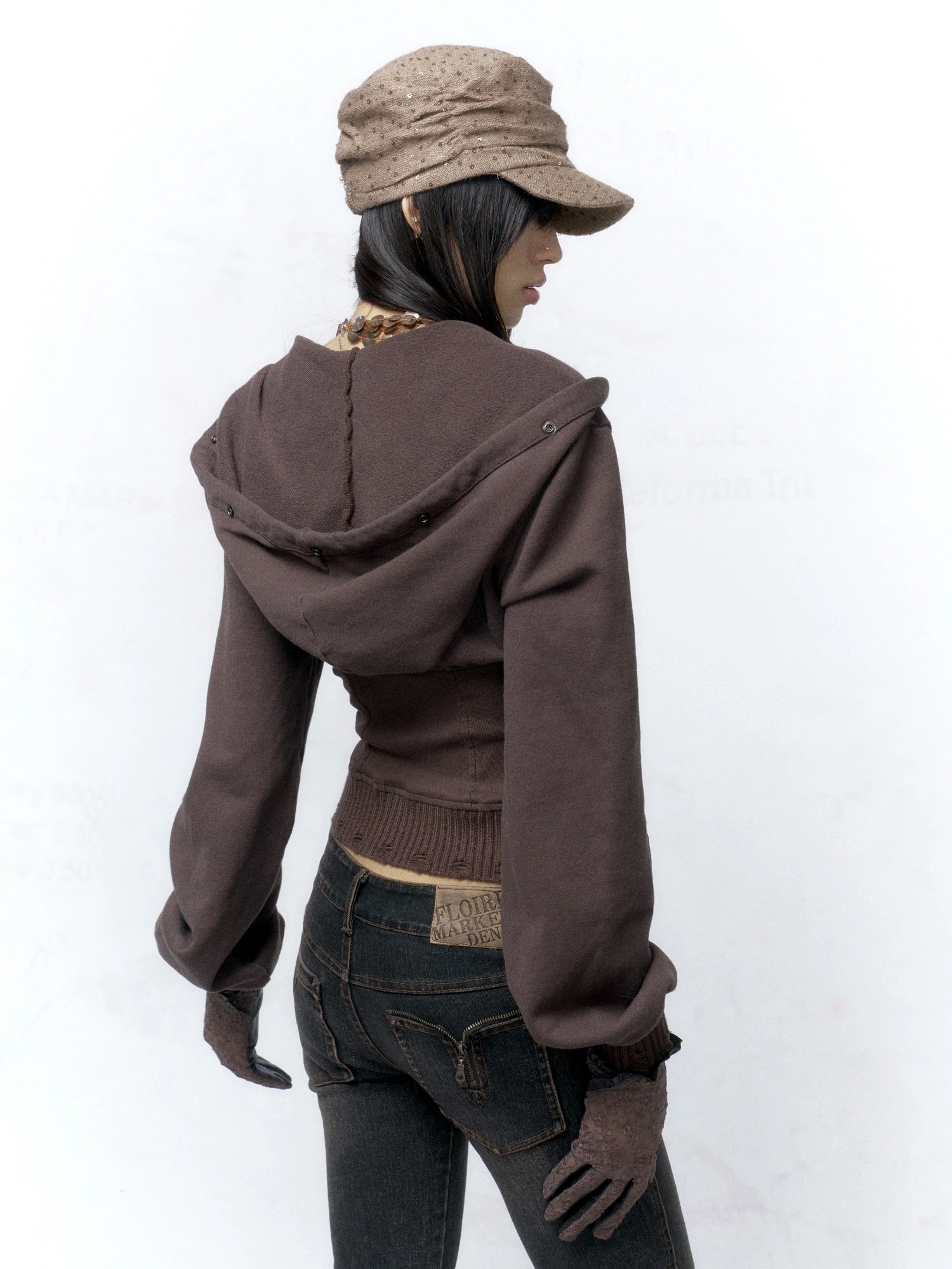 Flowers birds Market Solid Color Cotton Slim Fit Cropped Zip Up Hoodie For Women Hoodeis