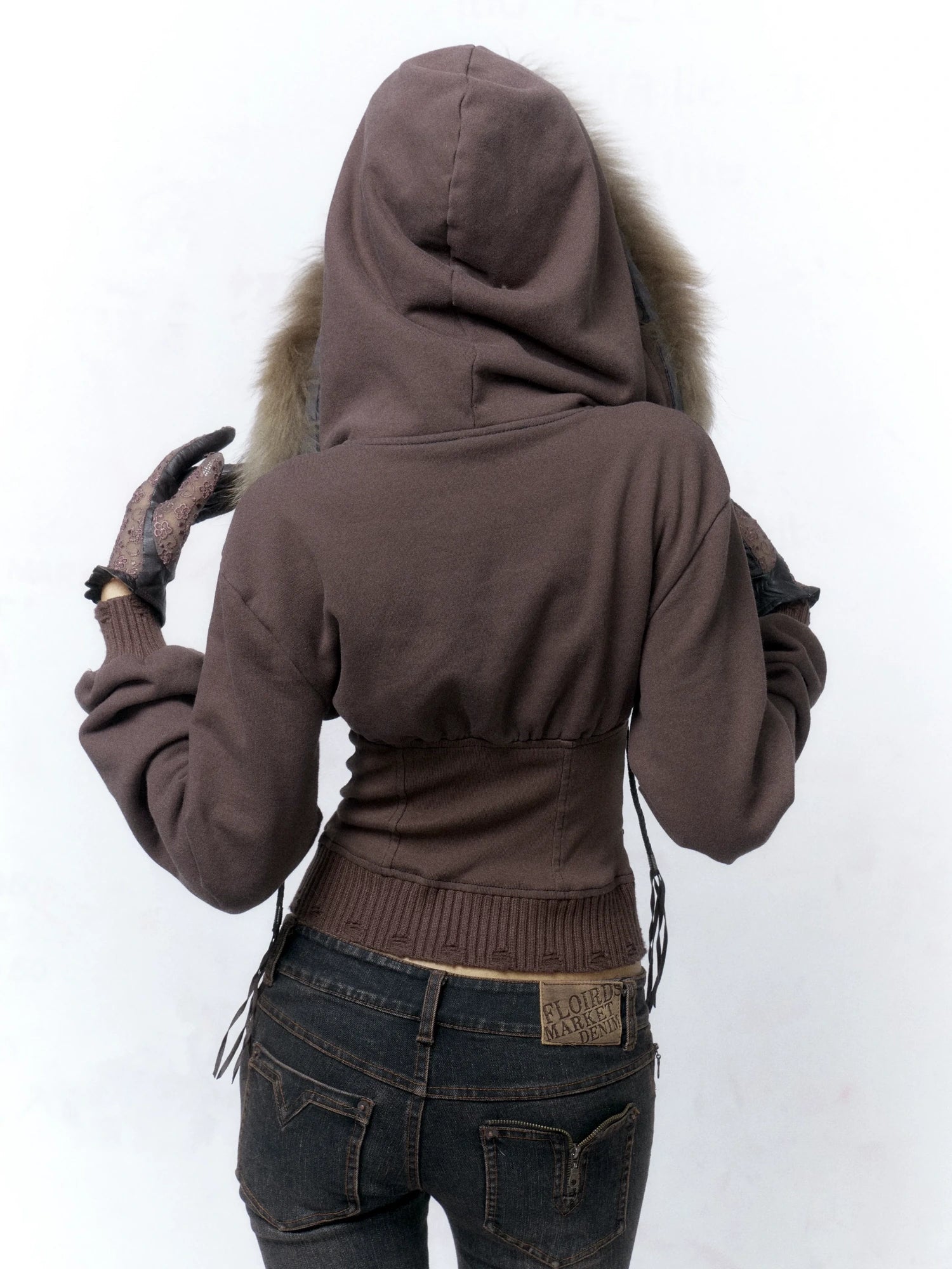 Flowers birds Market Solid Color Cotton Slim Fit Cropped Zip Up Hoodie For Women Hoodeis