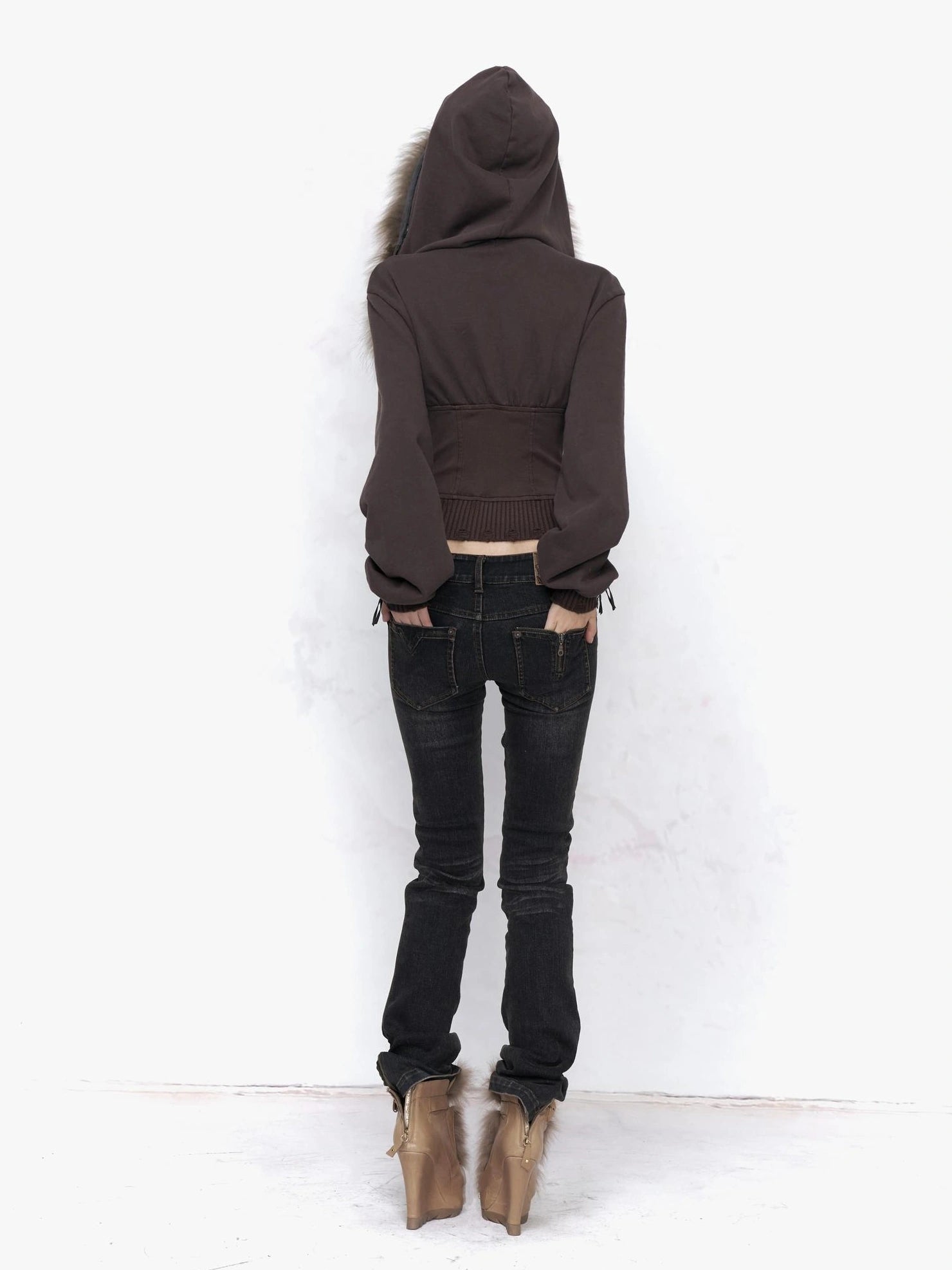 Flowers birds Market Solid Color Cotton Slim Fit Cropped Zip Up Hoodie For Women Hoodeis