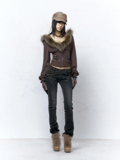 Flowers birds Market Solid Color Cotton Slim Fit Cropped Zip Up Hoodie For Women Hoodeis