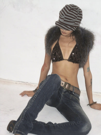 Flowers birds Market Sparkly Sequin Tie Back Halter Padded Slim Fit Women Beach Swimwear Bikini