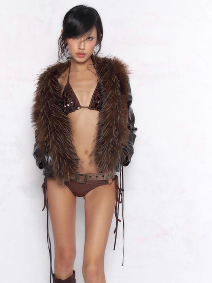 Flowers birds Market Sparkly Sequin Tie Back Halter Padded Slim Fit Women Beach Swimwear Bikini