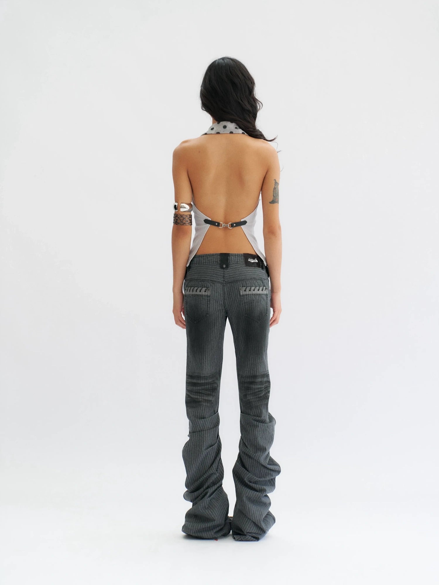 Flowers birds Market Stretch Cotton Halter Slim Fit Lace Up Solid Color Women Blue Gray Tank Top