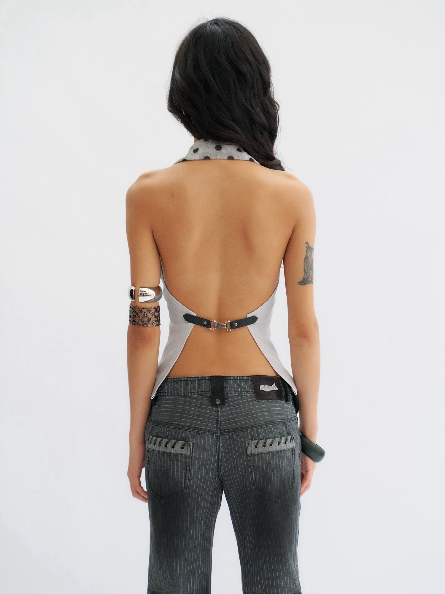 Flowers birds Market Stretch Cotton Halter Slim Fit Lace Up Solid Color Women Blue Gray Tank Top