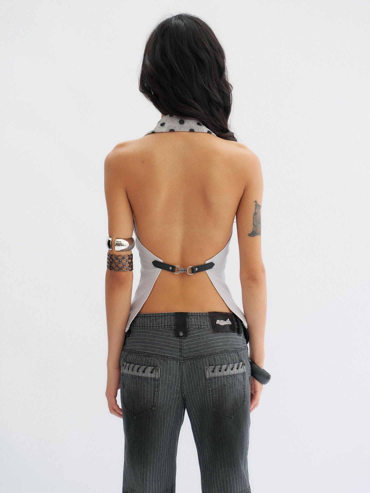 Flowers birds Market Stretch Cotton Halter Slim Fit Lace Up Solid Color Women Blue Gray Tank Top