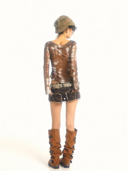 Sweet &amp; Spicy  Mesh V Neck T Shirt Long Sleeve Top