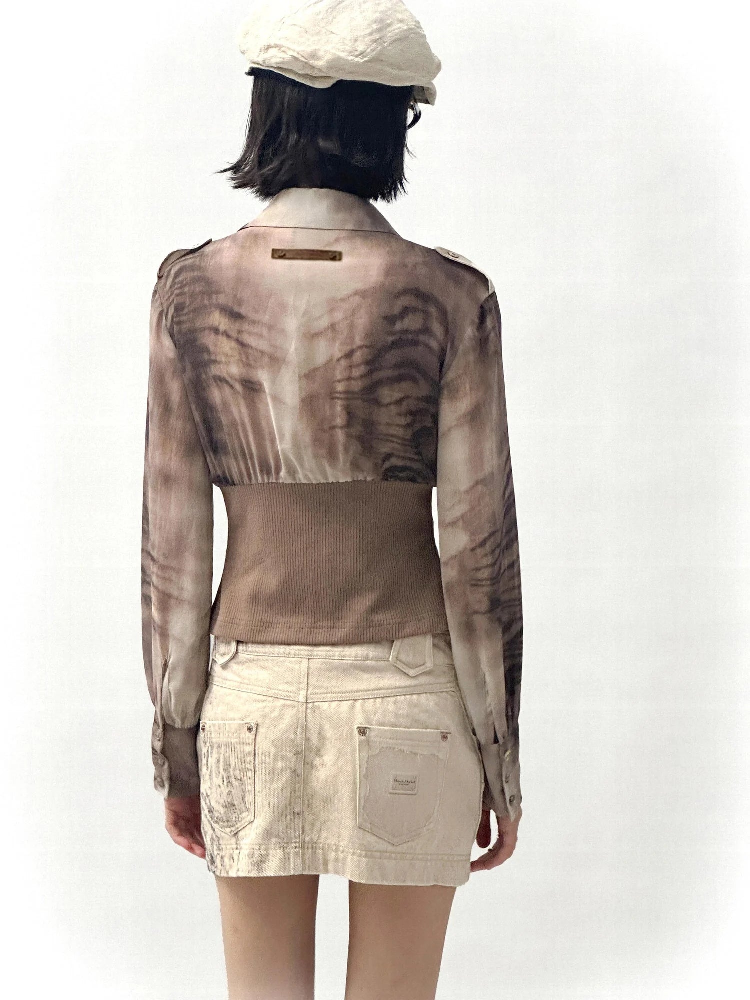 Tiger Print Slim Tie Dye Chiffon Long Sleeve Shirt