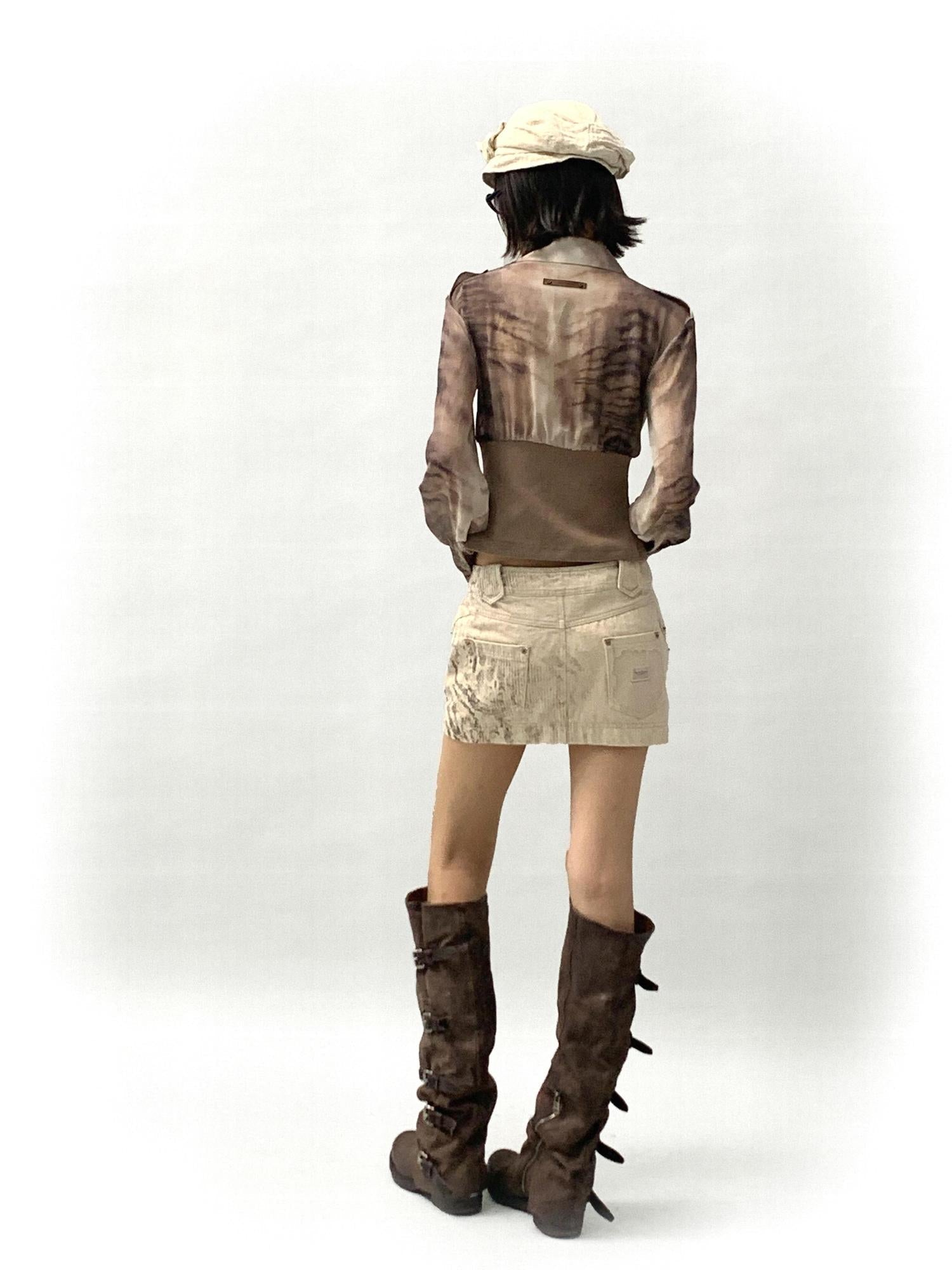 Flowers birds Market Tiger Print Slim Tie Dye Chiffon Long Sleeve Shirt