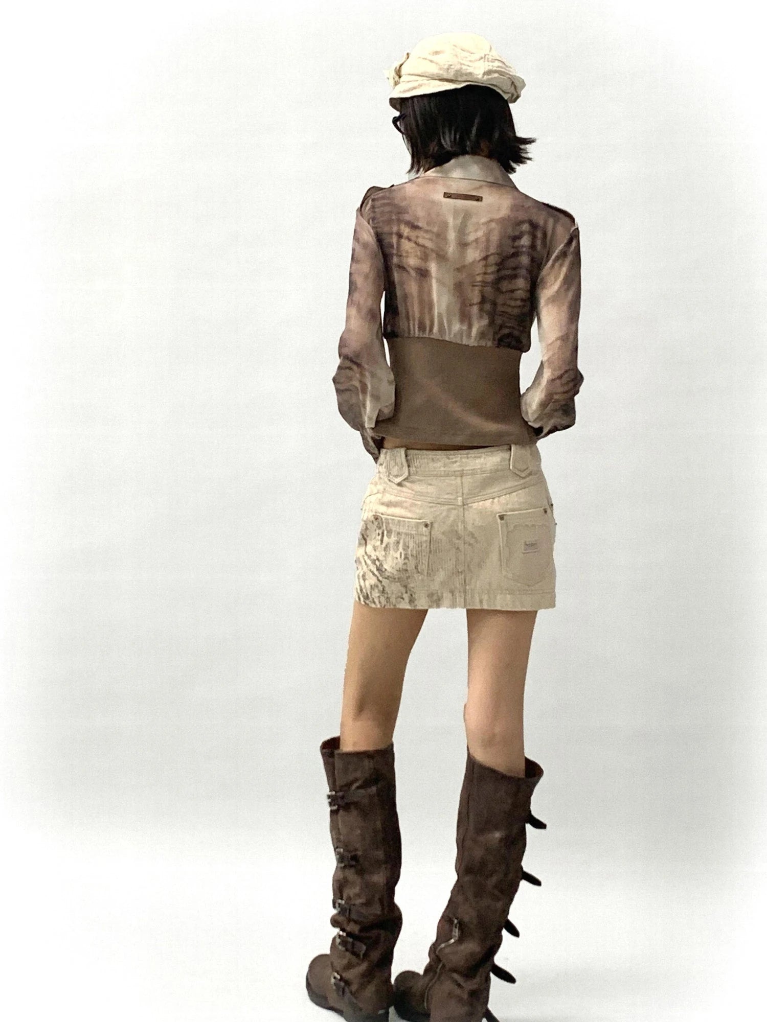 Tiger Print Slim Tie Dye Chiffon Long Sleeve Shirt