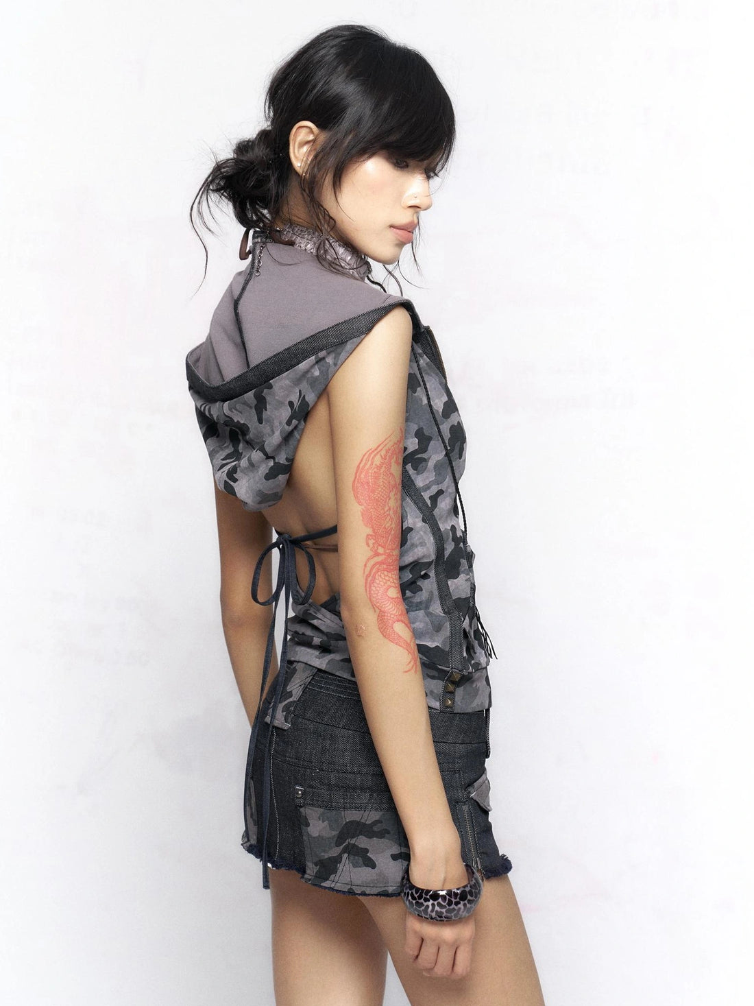 Flowers birds Market Trendy Camo Print Fur Collar Women Casual Outerwear Streetwear Jacket