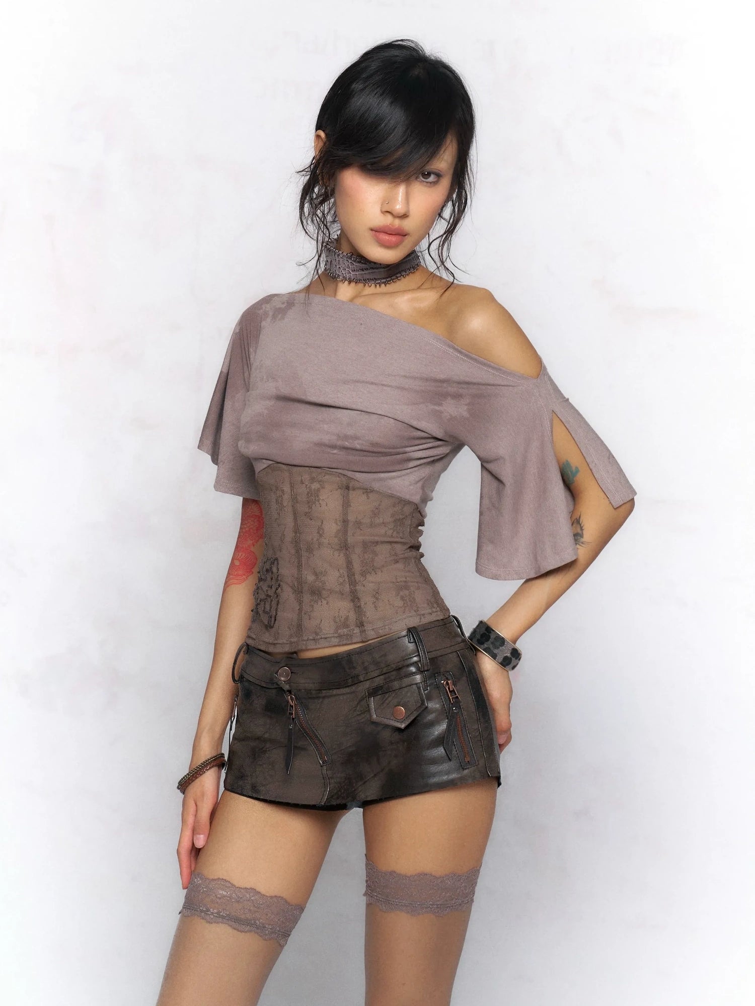 Flowers birds Market Two Tone Distressed Low Rise Bodycon Women Date Night City Walk Mini Skirt