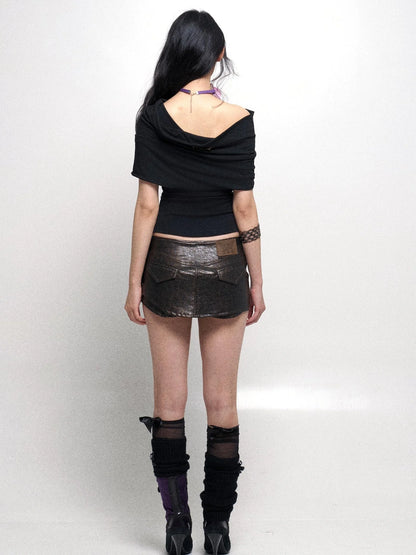 Two Tone Vintage Distressed Leather Shorts