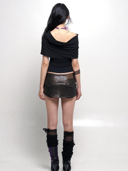 Flowers birds Market Two Tone Vintage Distressed Leather Shorts
