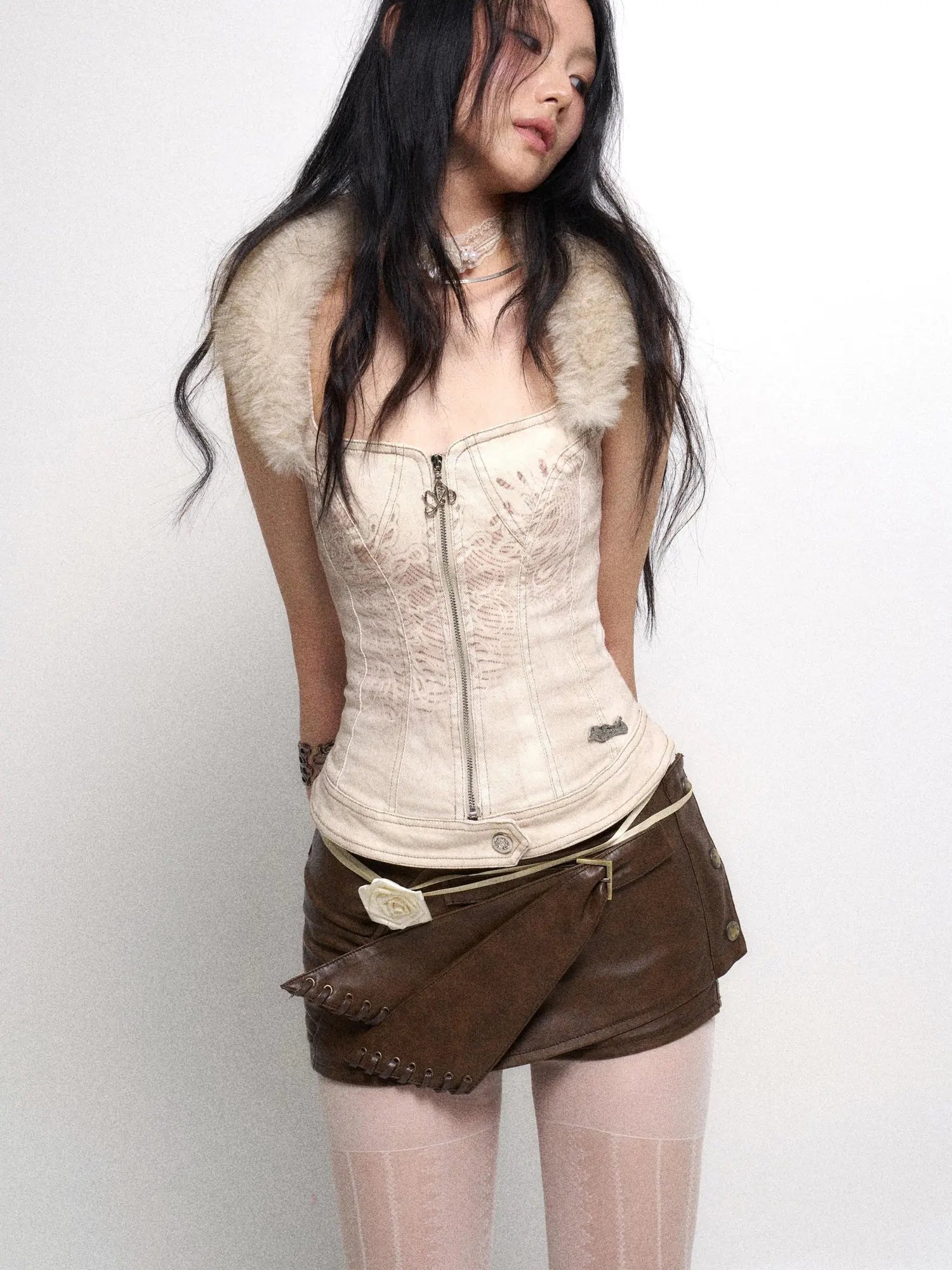 Two Tone Vintage Distressed Leather Shorts