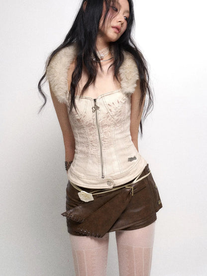 Two Tone Vintage Distressed Leather Shorts