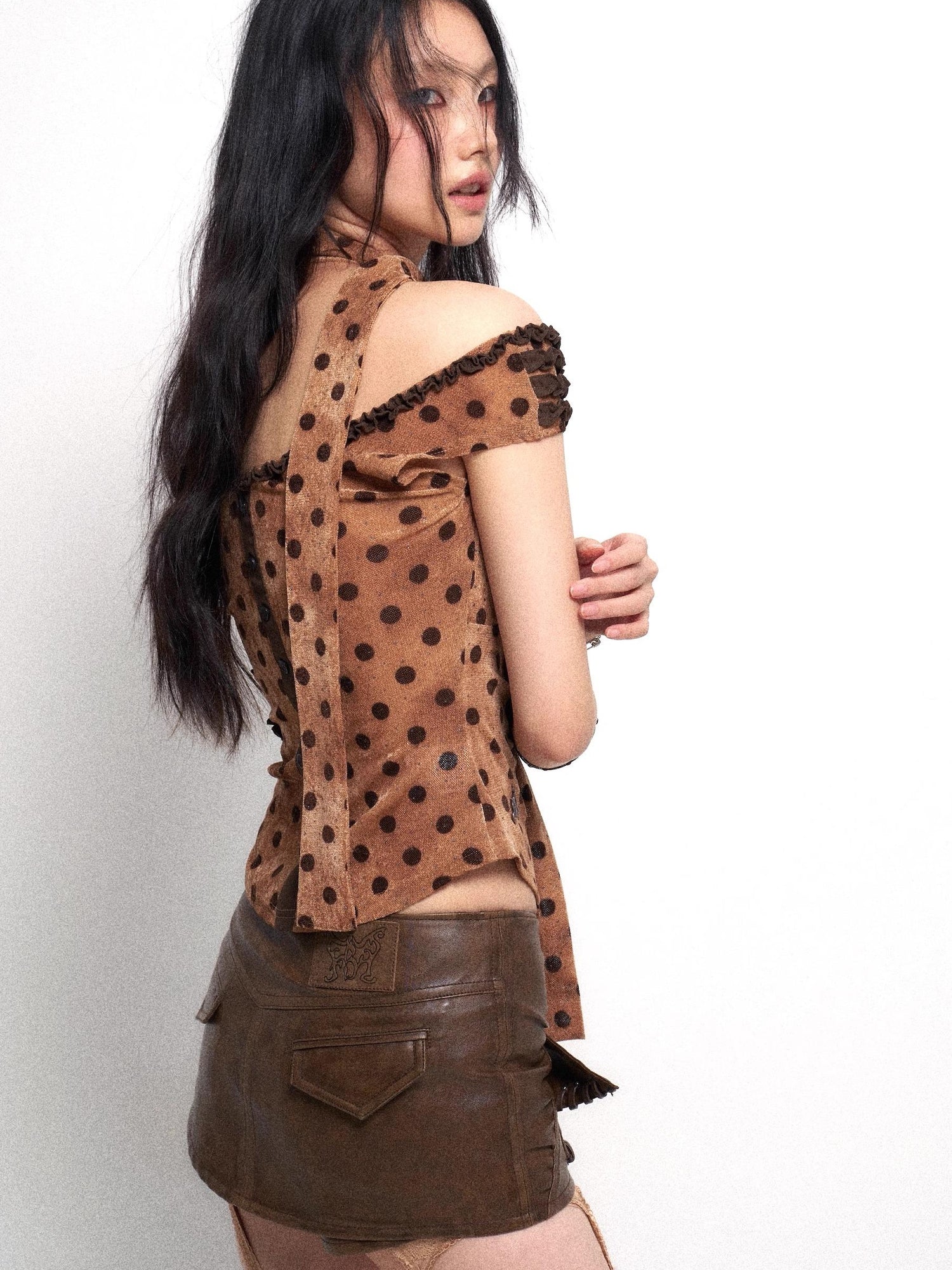 Flowers birds Market Two Tone Vintage Distressed Leather Shorts