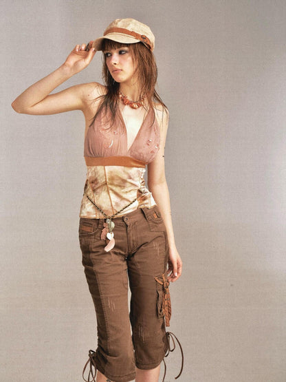 Flowers birds Market Velvet Floral Embroidered Beaded Slinky Summer Camisole Top