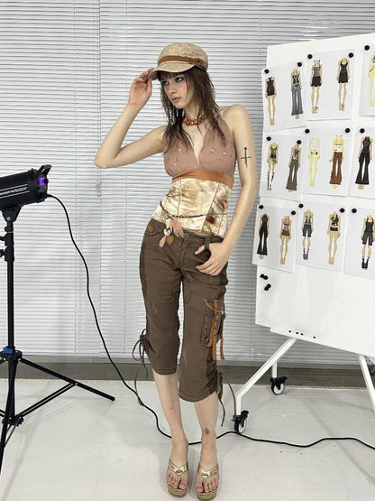 Flowers birds Market Velvet Floral Embroidered Beaded Slinky Summer Camisole Top