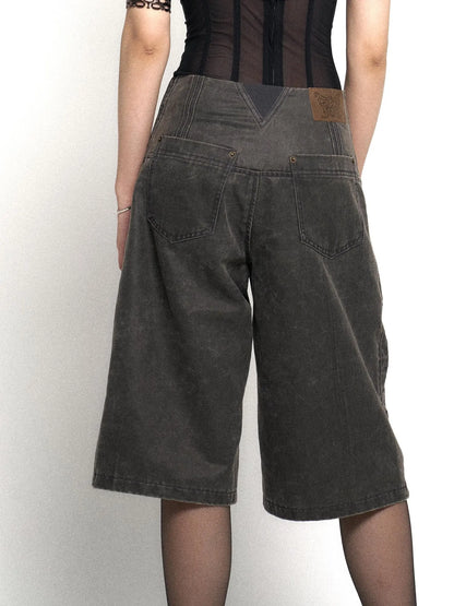 Vintage Embroidered Drawstring Wide Leg Shorts