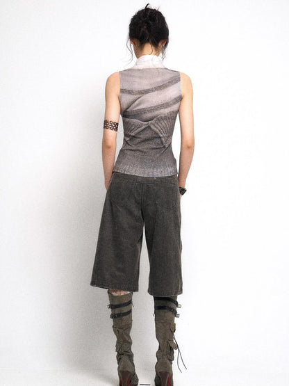 Vintage Embroidered Drawstring Wide Leg Shorts