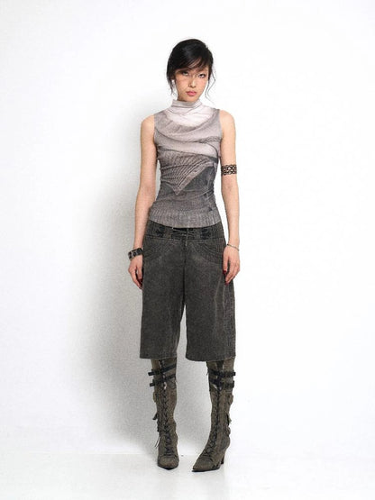 Vintage Embroidered Drawstring Wide Leg Shorts