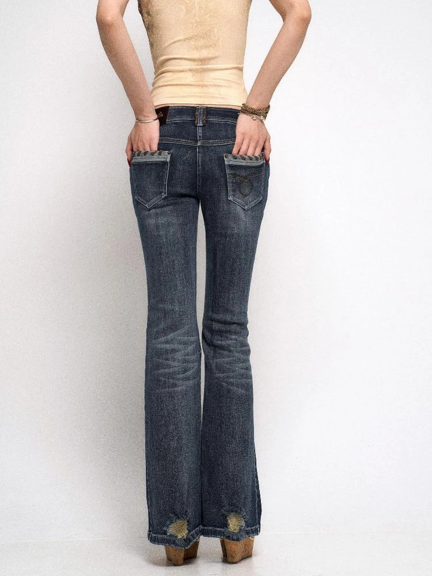 Vintage Raw Denim  Jeans with Distressed Detailing and Glitter