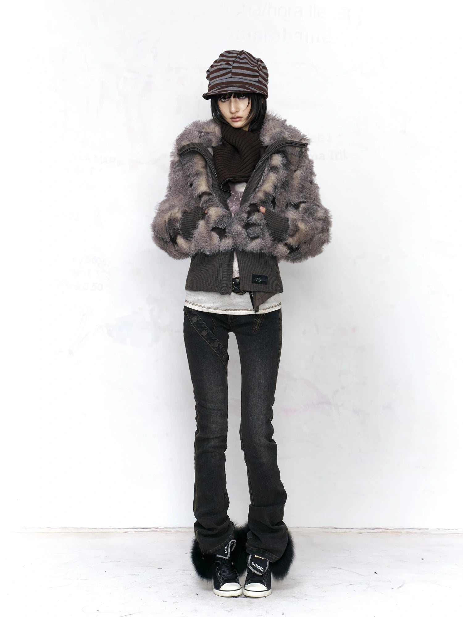 Flowers birds Market Vintage Wash Low Rise Slight Stretch Micro Flare Zip Fly For Women Denim Jeans