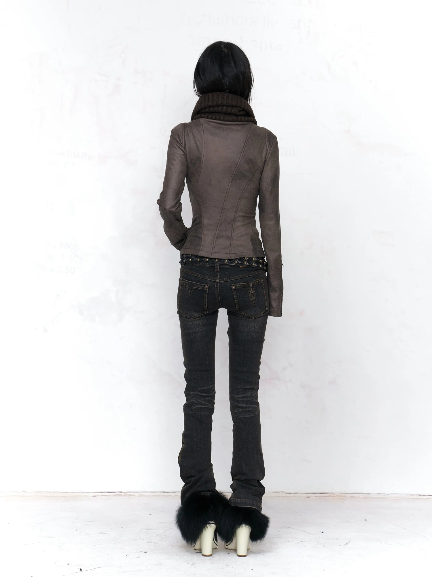 Flowers birds Market Vintage Wash Low Rise Slight Stretch Micro Flare Zip Fly For Women Denim Jeans