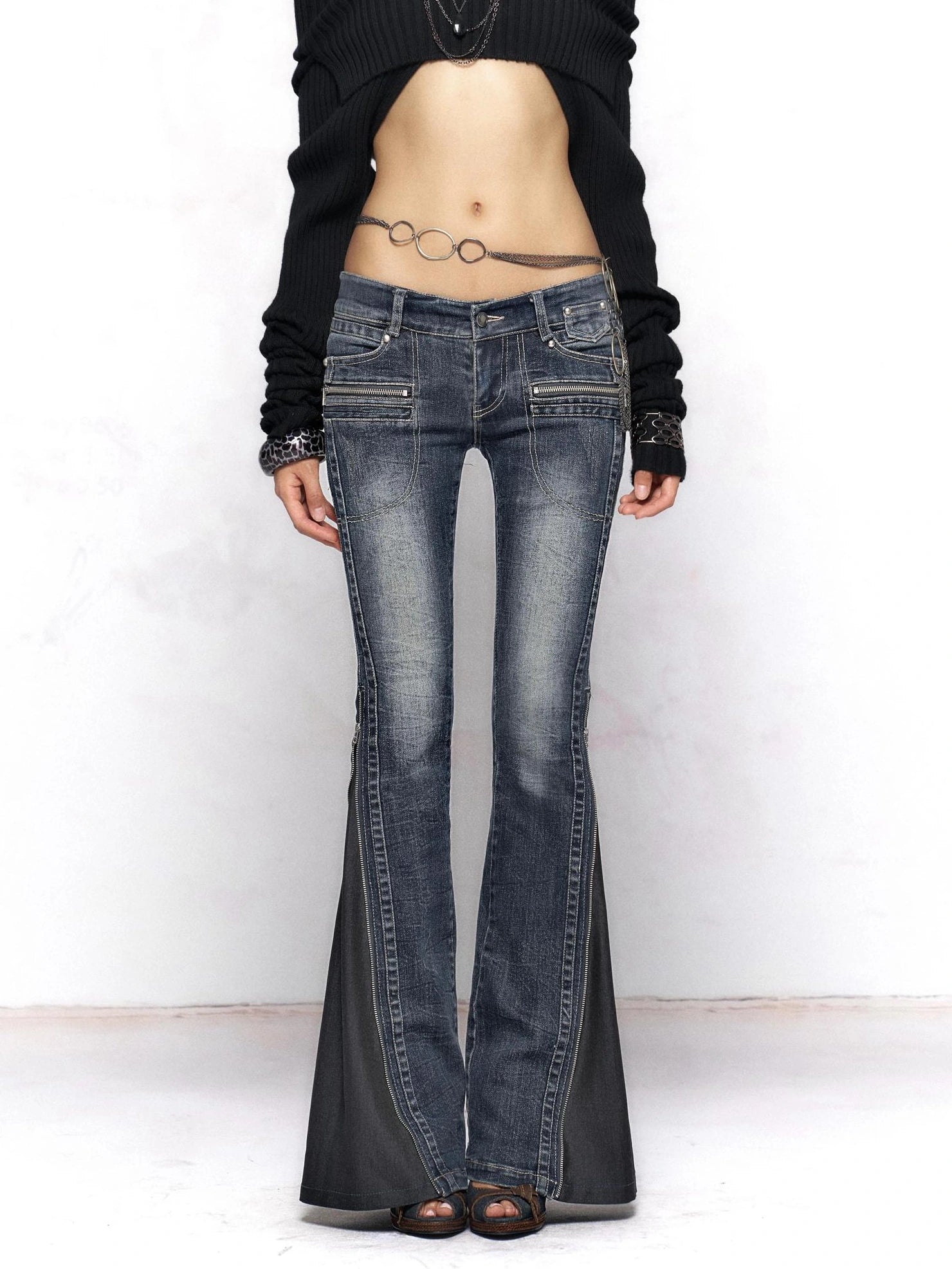 Flowers birds Market Vintage Washed Slim Fit Women Dark Blue Cotton Stretch Denim Jeans