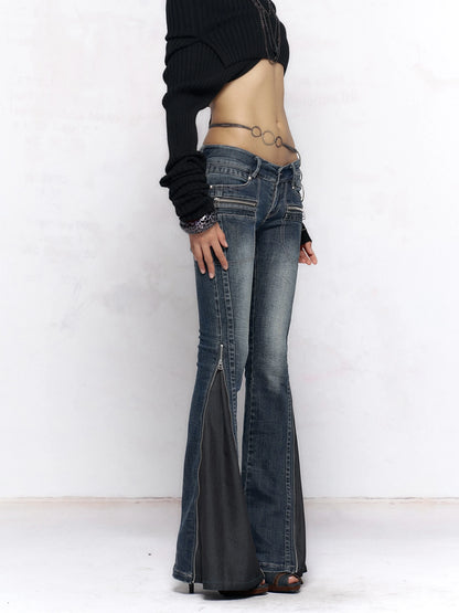 Flowers birds Market Vintage Washed Slim Fit Women Dark Blue Cotton Stretch Denim Jeans